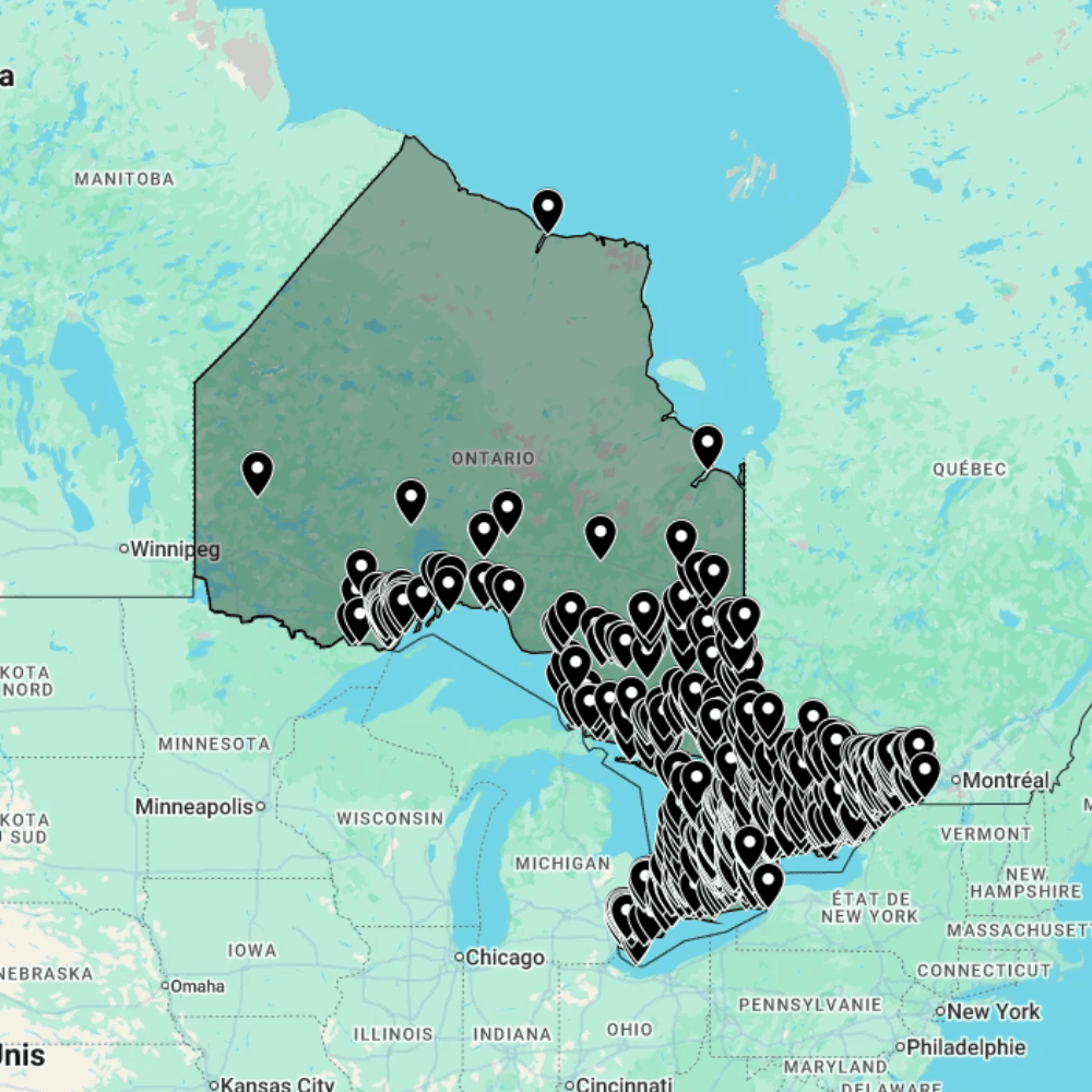 Carte urbex Ontario - Provinces du Canada