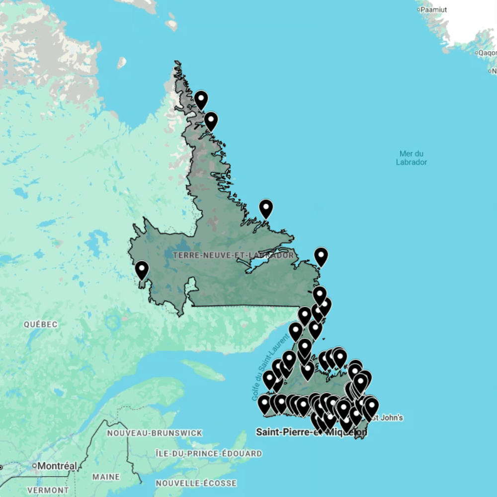 Carte urbex Newfoundland and Labrador - Provinces du Canada